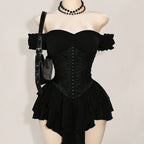 One-Shoulder Dress with a Fitted Waist And Back Tie, Features Puff Sleeves And a Stylish, Elegant Cake Skirt