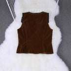 Fashionable Elegant And Sexy Olive-green Buttoned Slim-fit Cardigan Vest