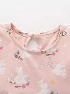 Children's Cute Bunny Print Flutter Sleeve Dress