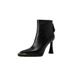 Ankle Boots for Women Featuring a Vintage British Design, Material, High Platform, And Thick Metal Pointed Heels.