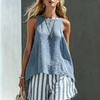 Women's V-Neck Long-Sleeve Loose-Fit Button-Up Shirt