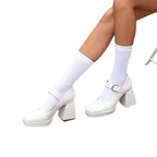Dream Pairs Womens Size 7.5 White 3.5" Heel Mary Jane Square Closed Toe Shoes