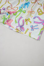 White Colorful Bow Print Pocket Shorts