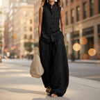 Women's Cotton-Linen Sleeveless Crewneck Vest & Pants Set