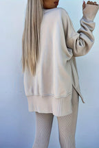 Jet Stream Solid Color Oversize Slit Sweatshirt Ribbed Leggings Set