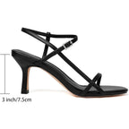 Mostrin Womens Size 6 Black 3" Heels Open Round Toe Ankle Strap Strappy Shoes