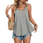 Women's Solid Color Round Neck Sleeveless Casual Button-up Top
