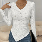 Women’s Hollow Out V-Neck Long Sleeve Top