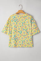 Yellow Summer Flower Print Drop Shoulder Loose T Shirt