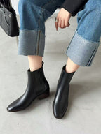Women’s Retro Square-Toe Mid-Heel Chunky Leather Boots