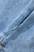 Blue Short Sleeve Collared Chest Pocket Denim Mini Dress