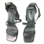Idifu Womens 7.5 Silver Gillter Open Toe 4" Block Heel Ankle Strap Sandal Shoes