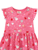 Children's Heart Print Ruffle Sleeve Casual Dress