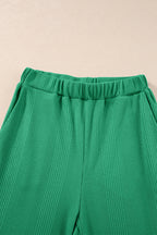 Duffel Green Solid Color Ribbed Ruffle Tank Top and Pants Set