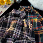 New Japanese-style Retro Color-block Design Loose-fit Shirt