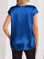 Satin V-Neck Short Sleeve Blouse