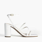 Dream Pairs Womens 6.5 White 3.5" Block Heel Open Square Toe Ankle Strap Shoes