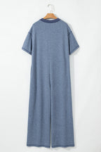 Beau Blue Patchwork Pocket Short Sleeve Jumpsuit