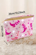 Pink Western Cowboy Boots Print Corduroy Makeup Bag