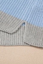 Light Blue Color Block Notch V Neck Sweater T Shirt