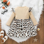 European And American Girls Letter Long Sleeve Dress Leopard Print