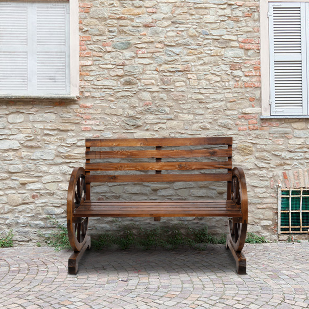 41.5-inch Carbonized Cedar With Wooden Wheel Bench