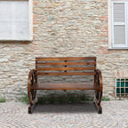 41.5-inch Carbonized Cedar With Wooden Wheel Bench