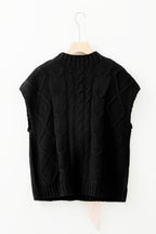 White Cable Knit Colorblock Satin Bowknot Short Sleeve Sweater