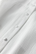 White Crinkled Texture Lantern Sleeve Button Down Loose Shirt