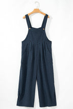 Sail Blue Plaid Print Buttoned Pocketed High Waist Overall