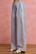SO ME Wide Check  Pants With Side Lace Trim And Piping