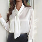 Women's Ribbon Detail Blouse, Lightweight Business Casual Shirt