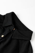 Black Waffle Knit Patchwork Exposed Seam Loose Shacket