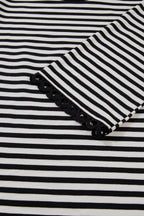 Black Striped Round Neck Contrast Trim Bell Sleeve Top