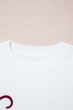 Peach Blossom Letter Embroidered Graphic Sweater