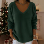 Women’s Plush V Neck Drop Shoulder Pullover Sweater