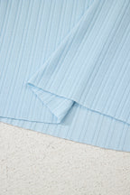 Beau Blue Ribbed Button V Neck Tank Top and Shorts Set