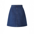 Solid-color Single-breasted Denim Skirt With Pockets