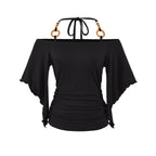 Women's Retro Off-the-Shoulder Beaded Halter Neck Top
