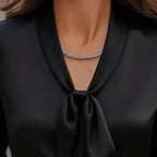 Elegant Satin Ribbon Blouse — Long Sleeve Button-Down Work Shirt