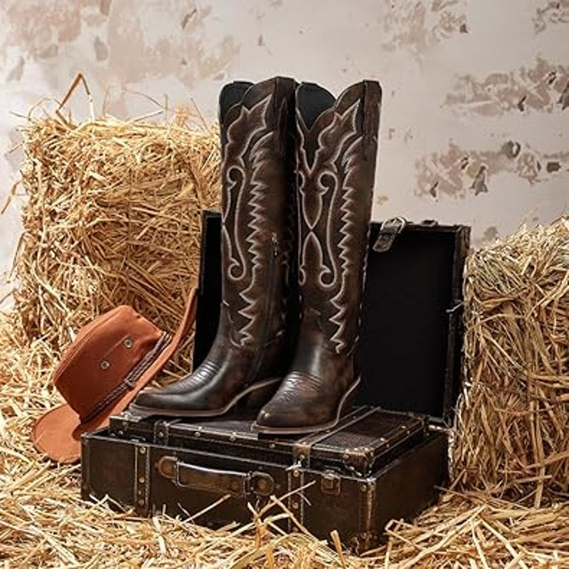 Wet Kiss Womens Size 8.5 Brown Faux Leather 2" Heel Knee High Cowboy Boots
