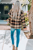 Green Geometric Plaid Print Pocketed Shacket