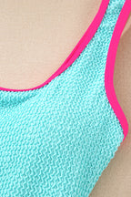 Iceland Blue Textured Color Block Patchwork One Piece Swimsuit