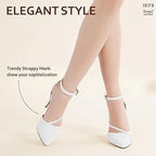 Idifu Womens 5.5 White 3.5" Stiletto Heel Pointed Closed Toe Ankle Strap Shoes
