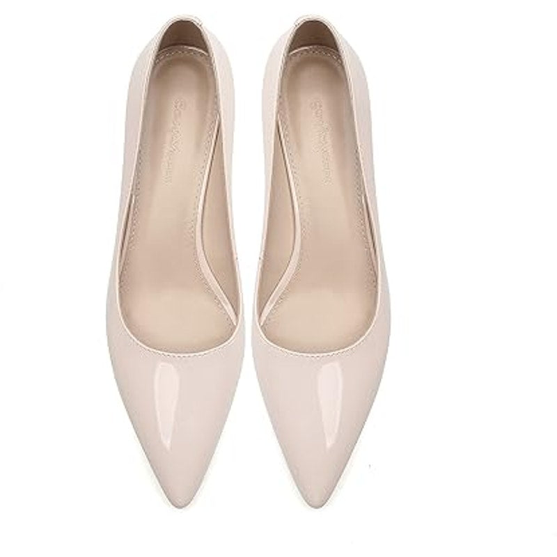 New CosyFever Women Size 7.5W Wide Tan 2.6" Heel Pointed Toe Slide On Pump Shoes