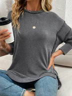 Side Slit Round Neck Sweatshirt