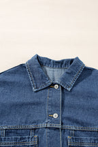 Blue Stripe Washed Oversized Pocketed Denim Jacket
