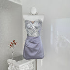Lustrous Silver Shimmer Sexy Strapless Women's Paneled Lavender Satin Ball Bridesmaid Ceremony Bodycon Dress