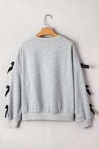 Light Grey Bowknot Long Sleeve Round Neck Sweatshirt