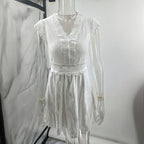 Women’s V‑Neck Short‑Sleeve Dress with Lace Trim